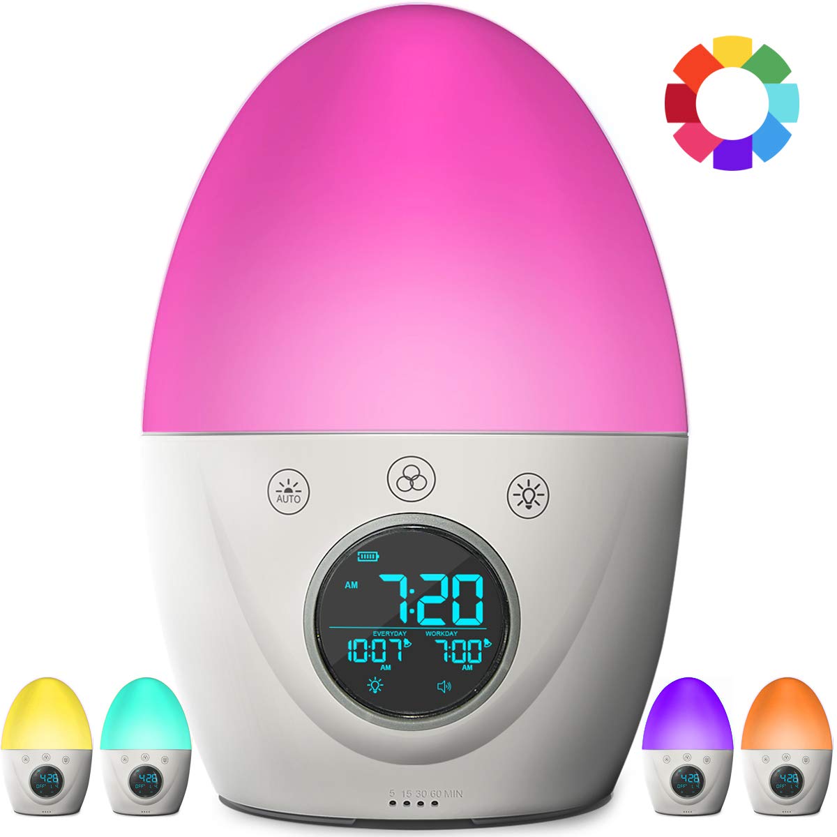 FiveHome Kids Alarm Clock, Children's Sleep Trainer, Color Changing Wake Up Light with Dual Alarms,3 Alarm Modes, 5 Nature Sounds,Sleep Timer