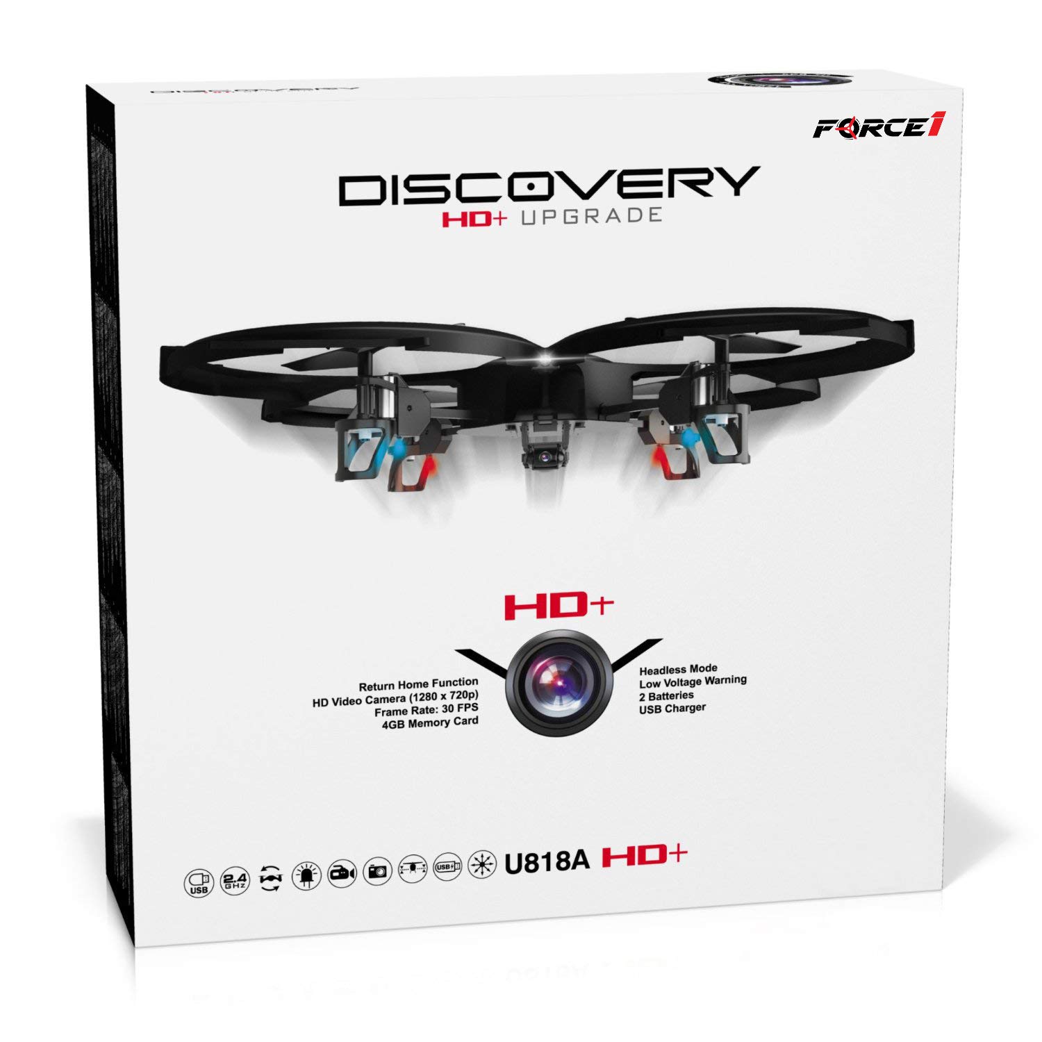 Remote Control Drone with Camera – U818A Discovery HD Camera Drone Long Range Flying Drones for Adults or Kids w/ LEDs, Micro SD, Extra Drone Battery