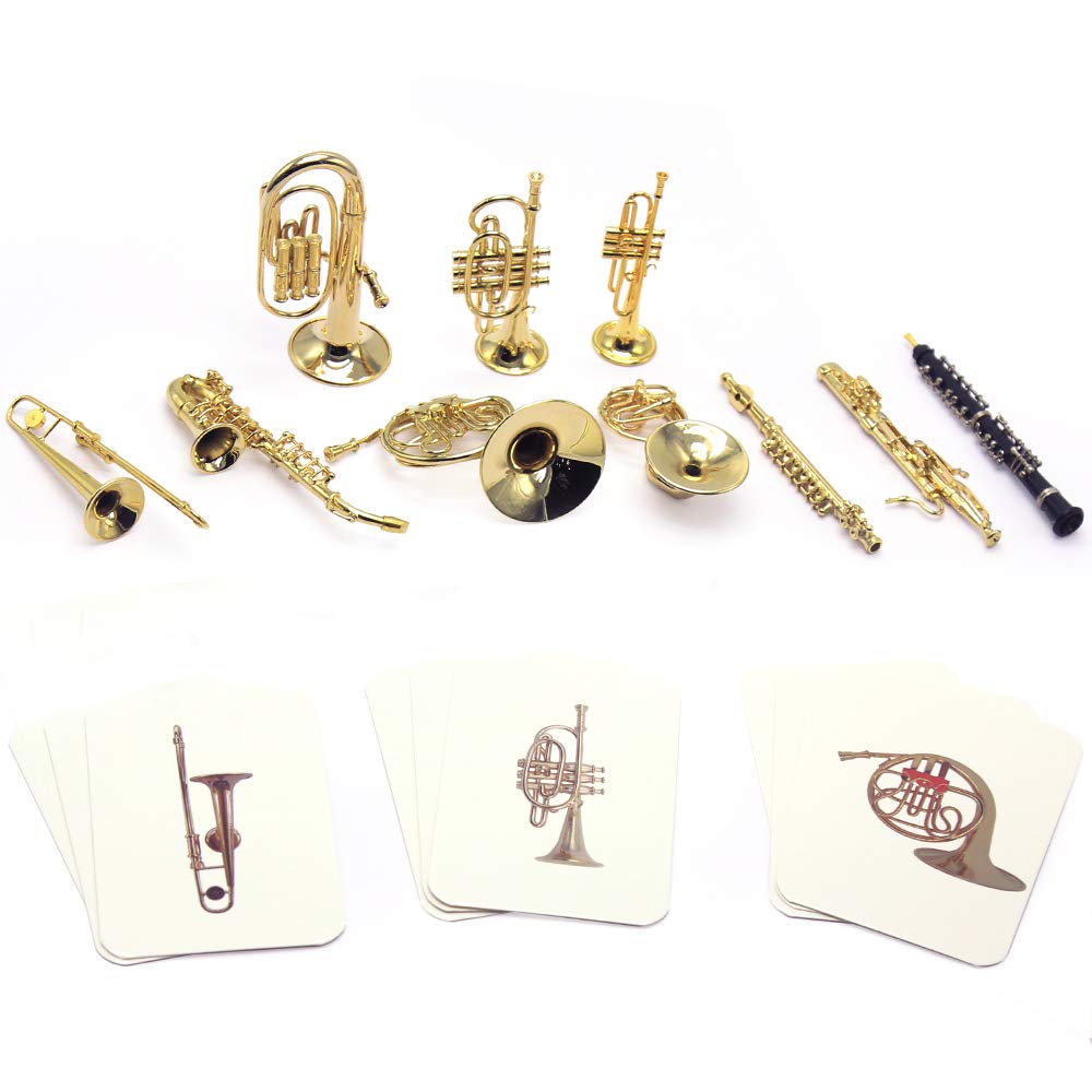 Kiddison Mini Western Instruments with Identical Cards Set of 10 Montessori Language Replica Material