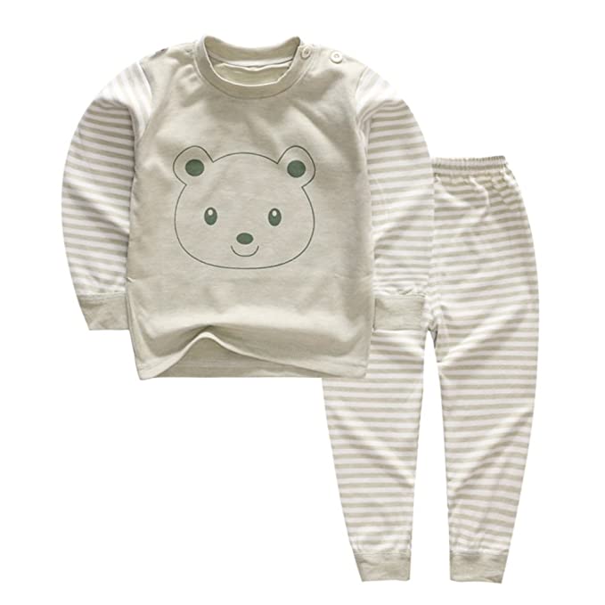 YANWANG 100% Organic Cotton Baby Boys Girls Pajamas Set Long Sleeve Sleepwear(3M-6T)