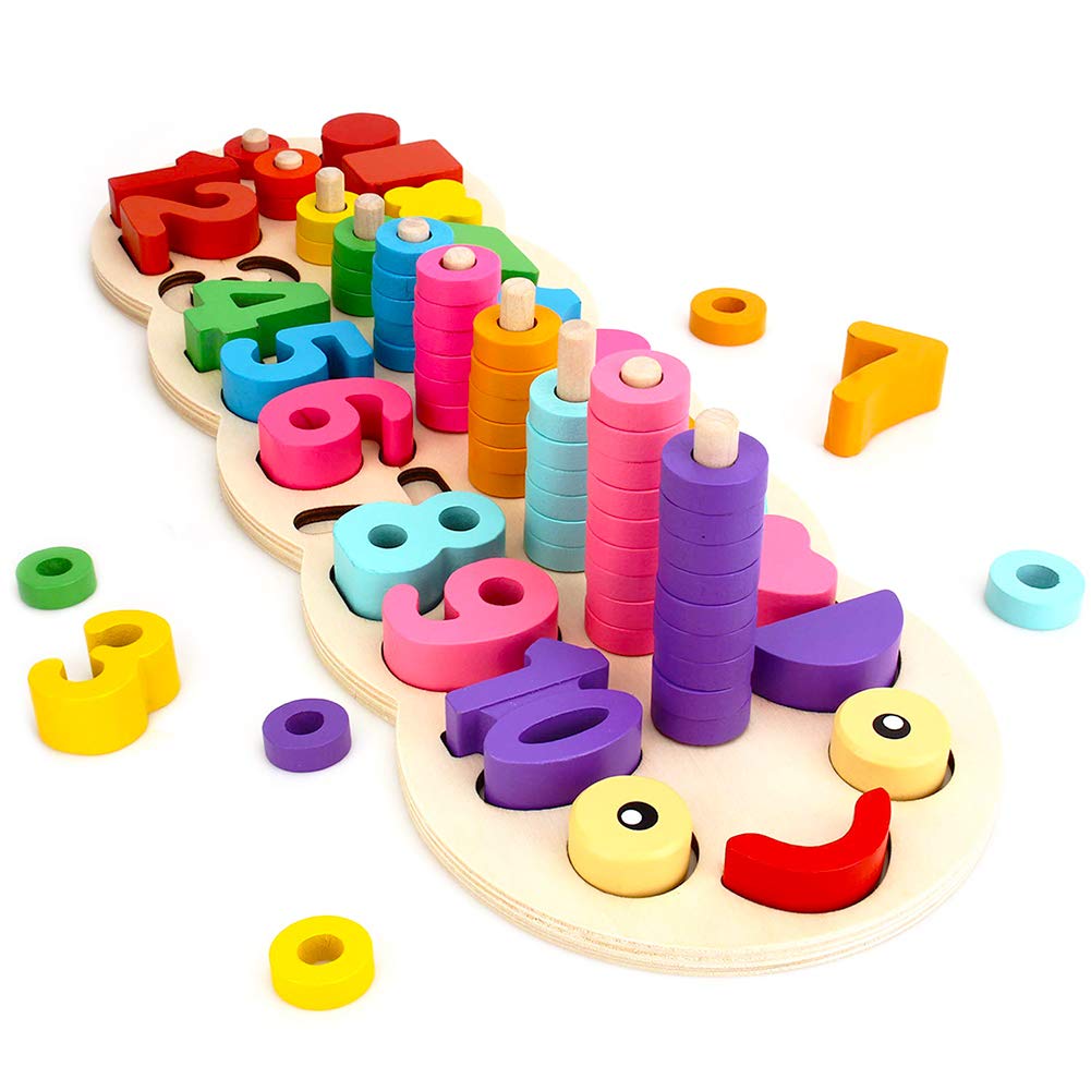 GEDIAO Wooden Math Blocks Puzzles Montessori Toys for Toddlers Sorting and Stacking Learning Toys for Kids Number Counting