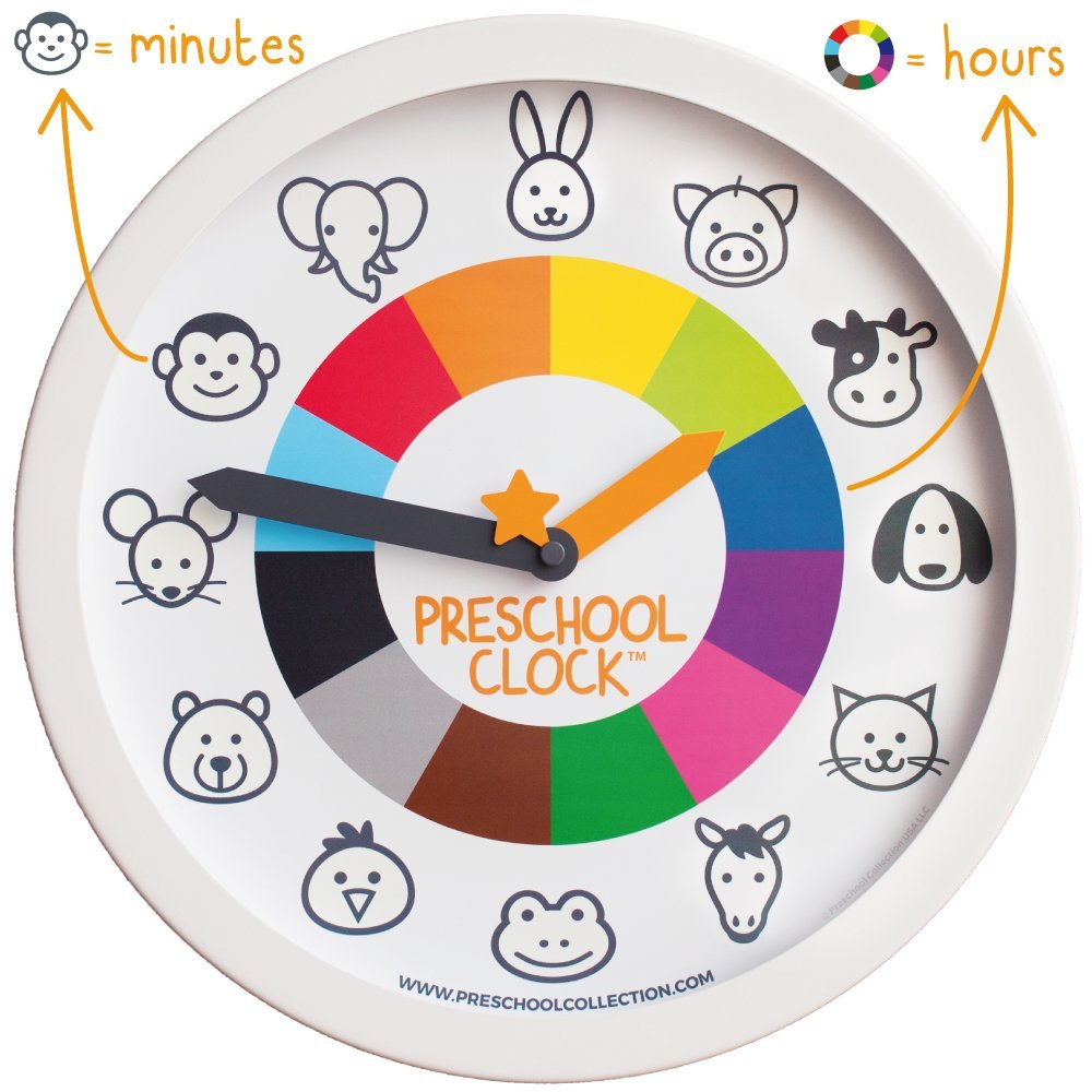 Preschool Collection Preschool Clock Time Teaching Silent Metal Frame Wall Clock 12'' for Kids