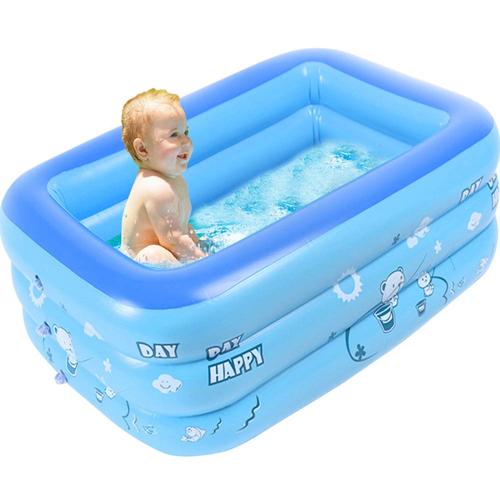 Blue Kiddie Pool Portable Pools for Kids, Sealive Inflatable Bathtub Baby Rectangular Swimming Pool - Blow Up Kid Pools Hard Plastic Water Toys for Outdoor Beach Summer Parties