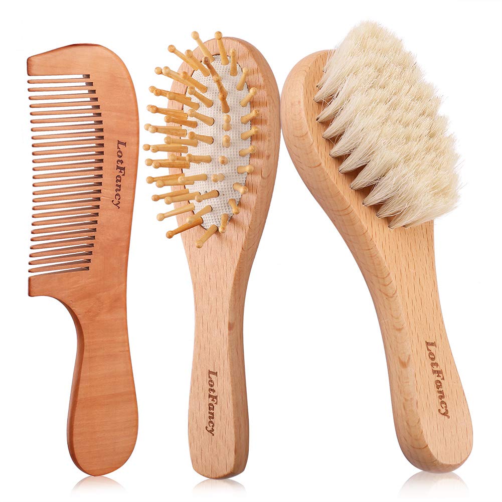 Wooden Baby Hair Brush and Comb Set for Newborns & Toddlers