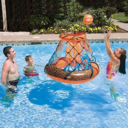 Inflatable Orange and Black Swimming Pool Floating Basketball Game, 48-Inch