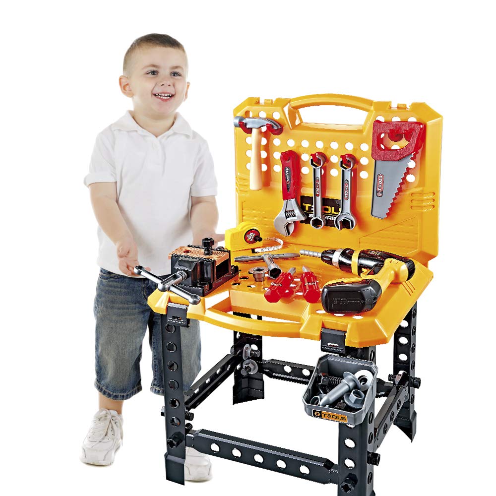 Young Choi's Toy Tool, 100 Pieces Kids Construction Toy Power Workbench for Toddlers