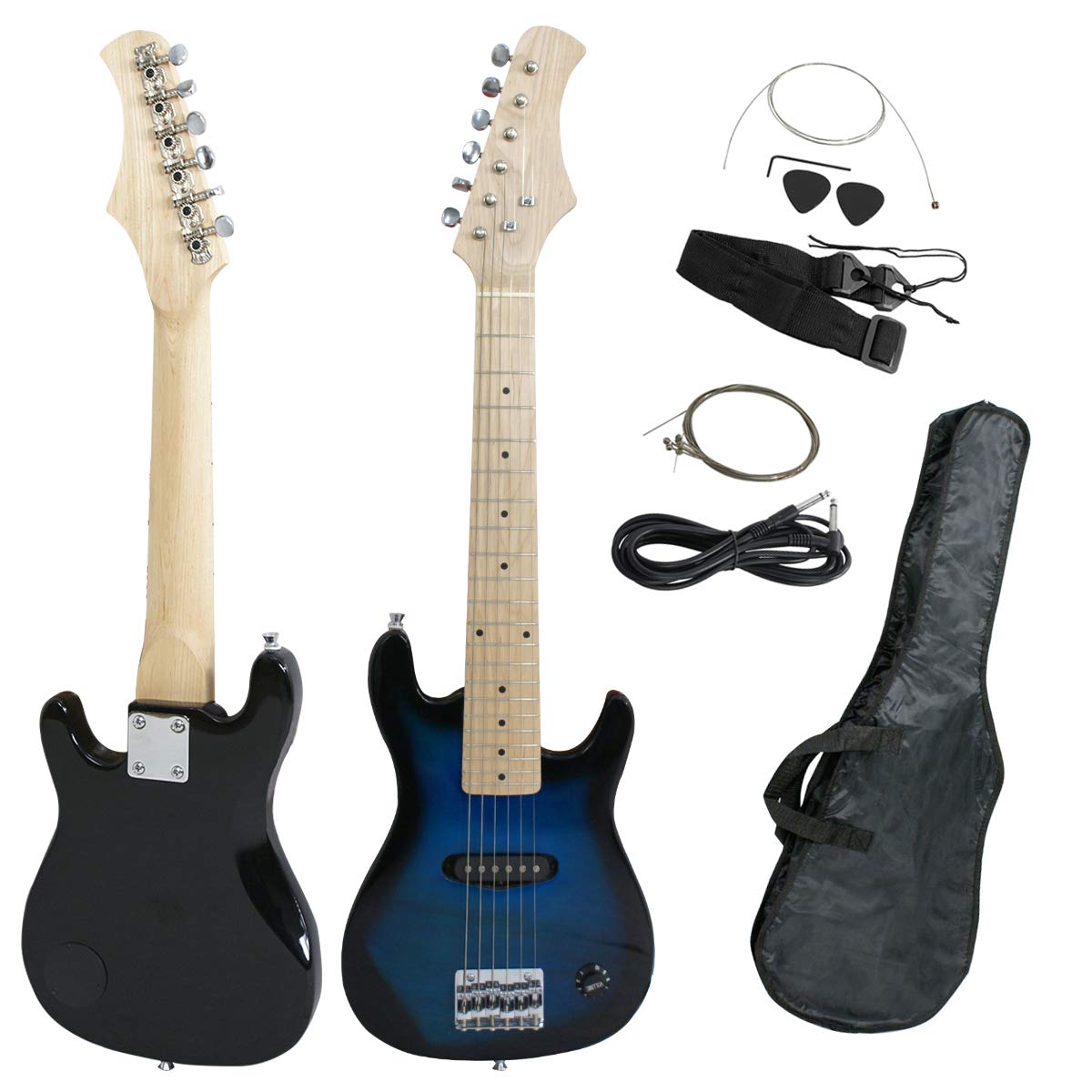 Smartxchoices 30" Mini Kids Blue Electric Guitar Bundle Kit Bass Guitar for Beginners with Gig Bag,Cable,Strap,Picks Combo Package Accessories Children Holiday Gifts (Blue, No Amp)