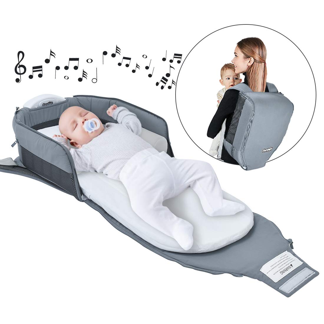 4 in 1 | Portable Bassinet | Foldable Baby Bed | with Light and Music Baby Lounger Travel Crib Infant