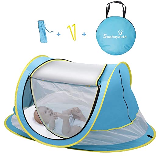 SUNBA YOUTH Baby Tent, Portable Baby Travel Bed, UPF 50+ Sun Shelters for Infant, Pop Up Beach Tent, Baby Travel Crib with Mosquito Net, Sun Shade