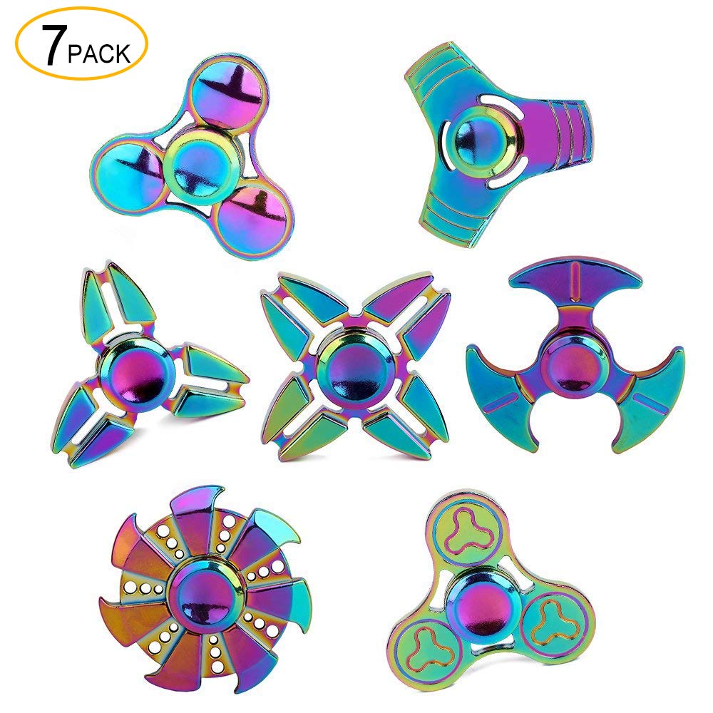 SCIONE Metal Fidget Spinner 7 Pack Stainless Steel Bearing 3-5 Min High Speed Stress Relief Spin ADHD Anxiety Toys