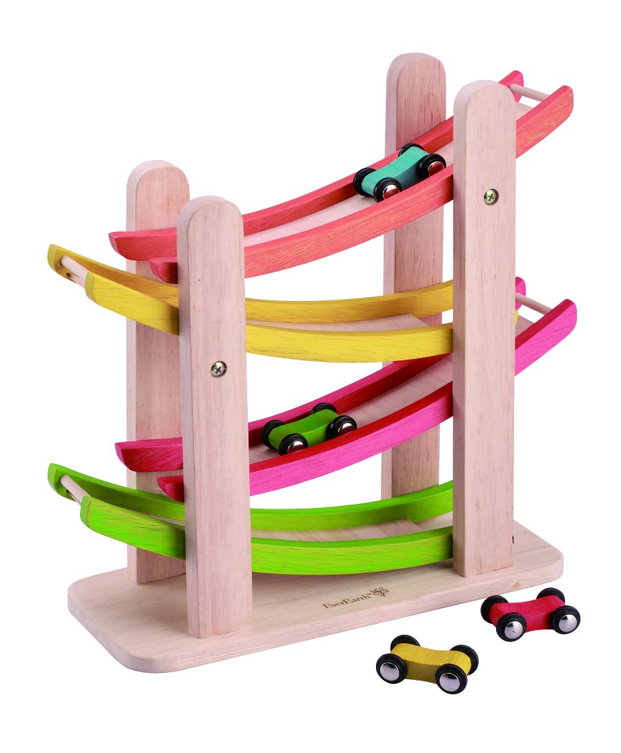 EverEarth Jr. Ramp Racer. Race Track for Toddlers and 4 Wood Cars