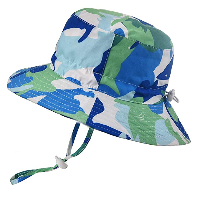 Baby Sun Hat Adjustable - Outdoor Toddler Swim Beach Pool Hat Kids UPF 50+ Wide Brim Chin Strap Summer Play Hat