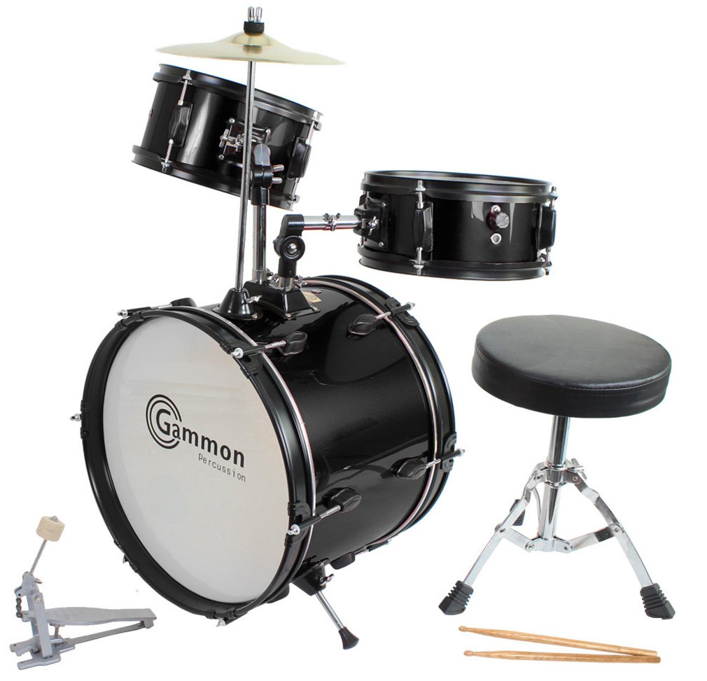 Drum Set Black Complete Junior Kid’s Children’s Size with Cymbal Stool Sticks - Sticks - Everything You Need to Start Playing