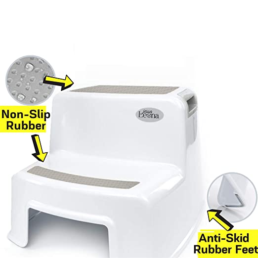 Dual Height Step Stool for Kids | Toddler's Stool for Potty Training and Use in The Bathroom or Kitchen | Wide Two-Step Design for Growing Children | BPA Free Soft-Grip Steps for Comfort and Safety