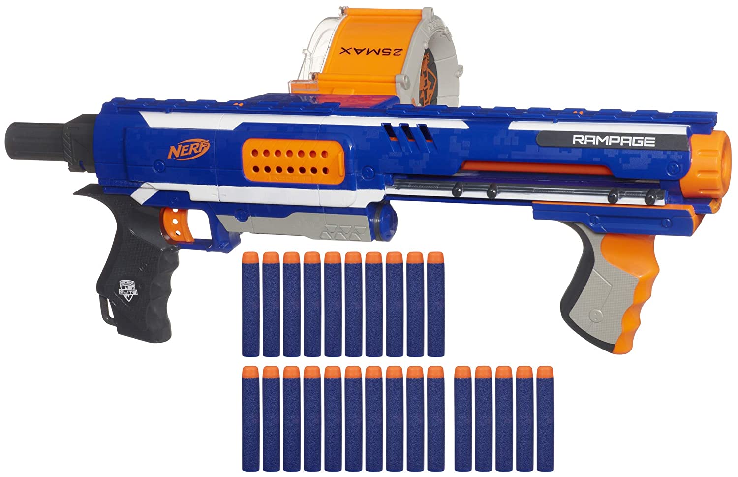 Nerf Rampage N-Strike Elite Toy Blaster with 25 Dart Drum Slam Fire & 25 Official Elite Foam Darts for Kids, Teens, & Adults