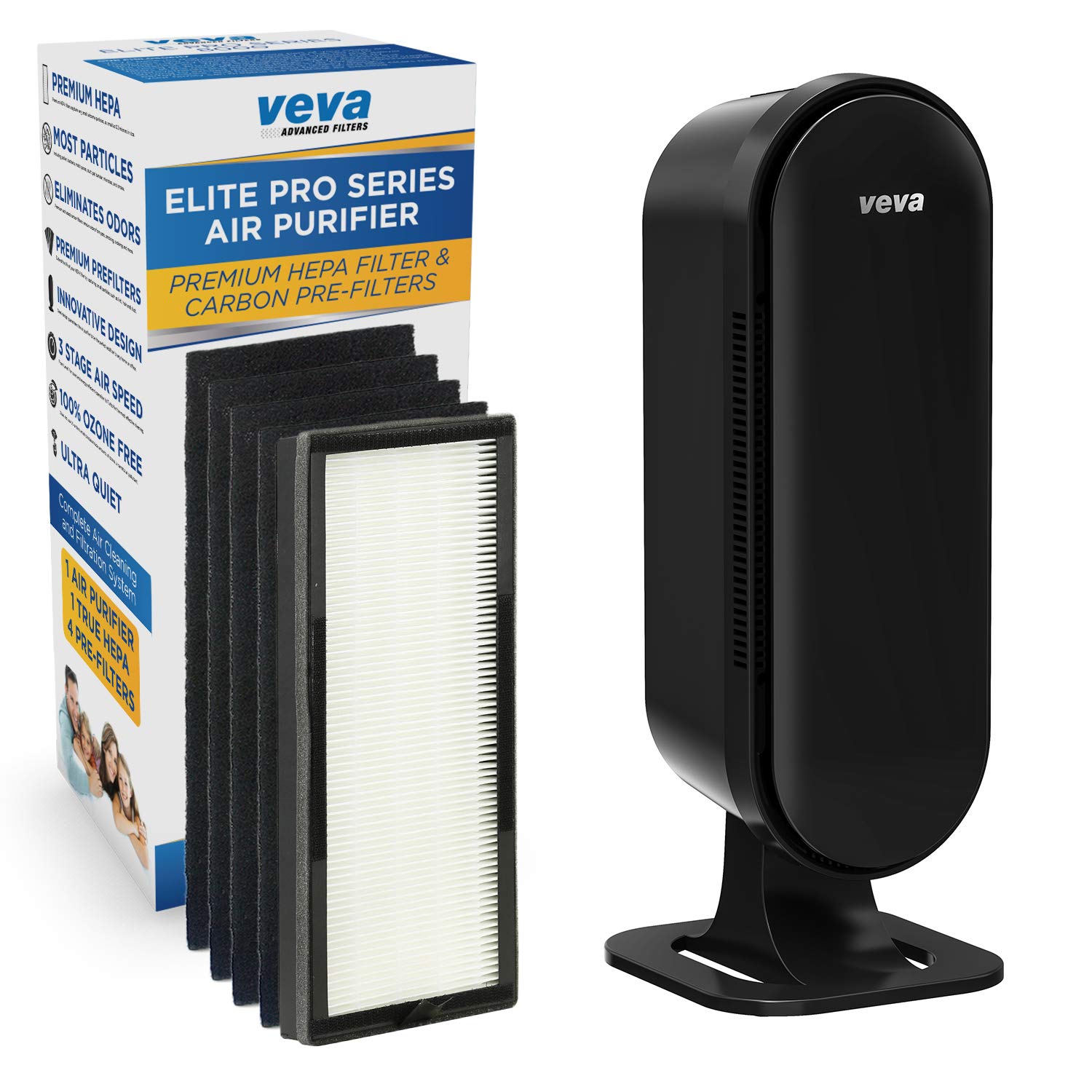 VEVA 8000 Elite Pro Series Air Purifier HEPA Filter & 4 Premium Activated Carbon Pre Filters Removes Allergens