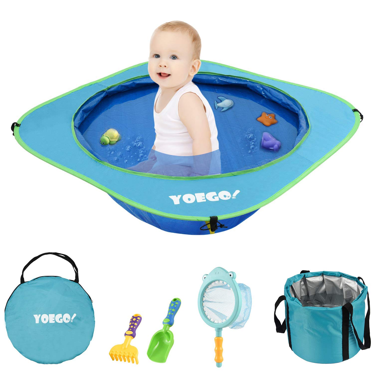 Yoego Kiddie Pool, Portable Baby Beach Swimming Pool, Toddler Pool with Baby Sand Toys Including Fish Net and Toy Fishes, Sand Shovel and Rake, Perfect for Babies Toddlers On The Beach and Indoors