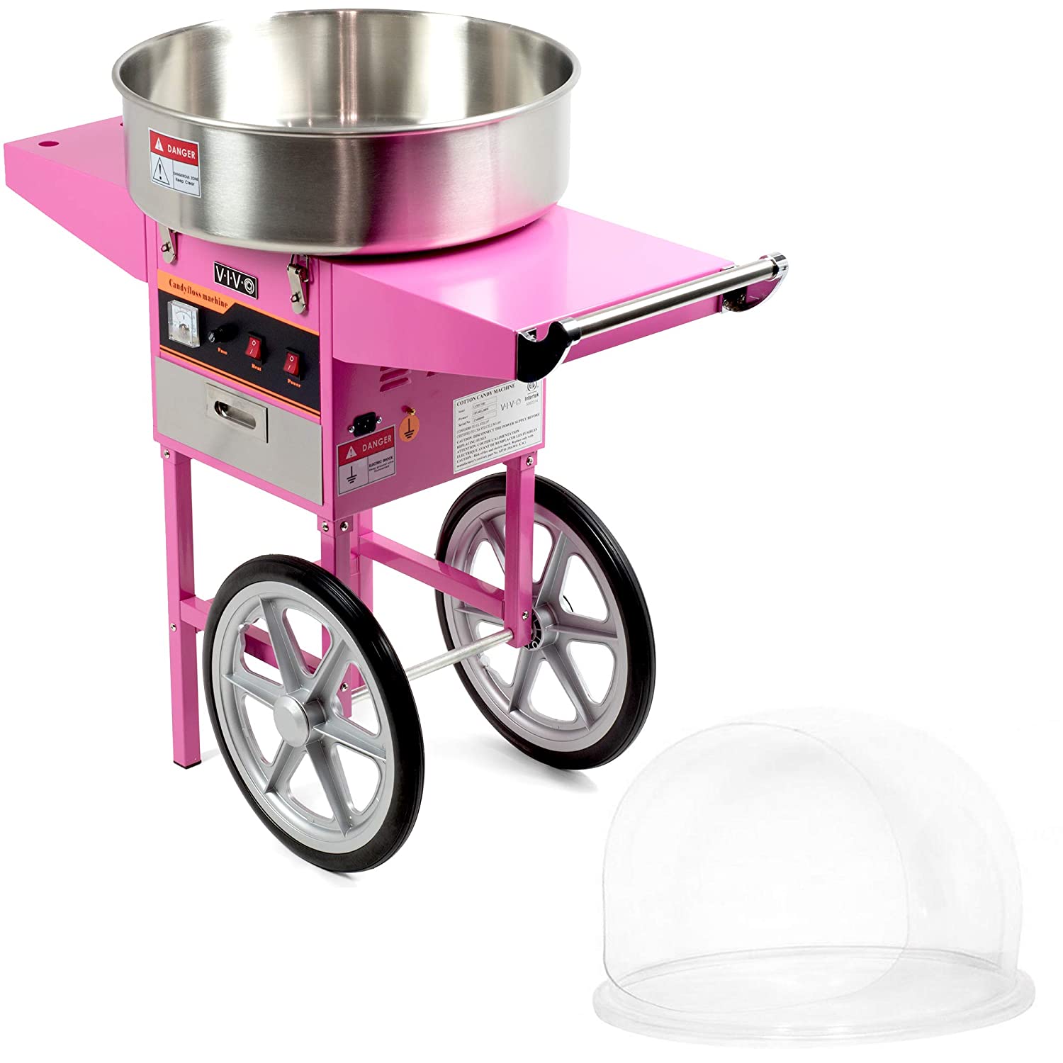 VIVO Pink Electric Commercial Cotton Candy Machine/Candy Floss Maker | Mobile Cart with Bubble Shield (CANDY-KIT-2)