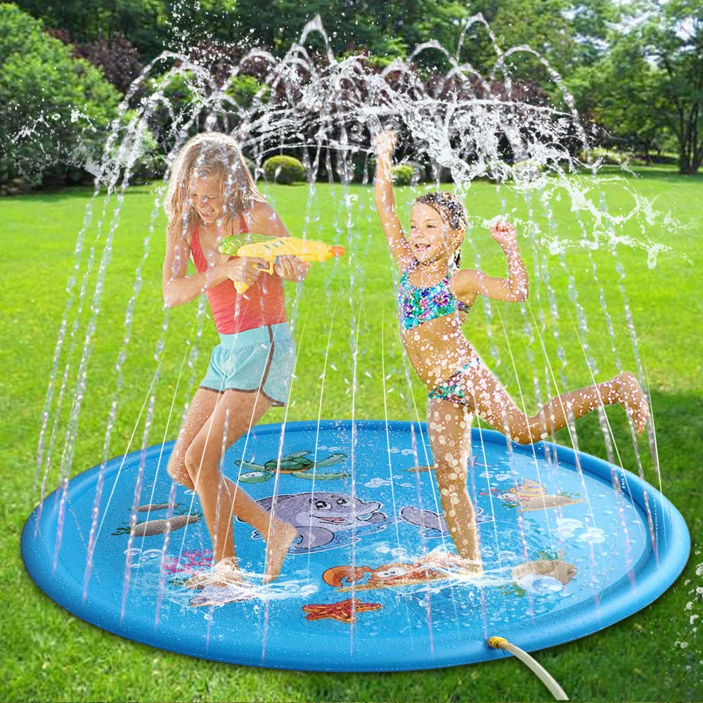 Splash Play Mat 68" Sprinkle Water Toys for Infants Children Toddlers Boys Girls Kids Outdoor Patio Summer Fun Sprinkler Pad