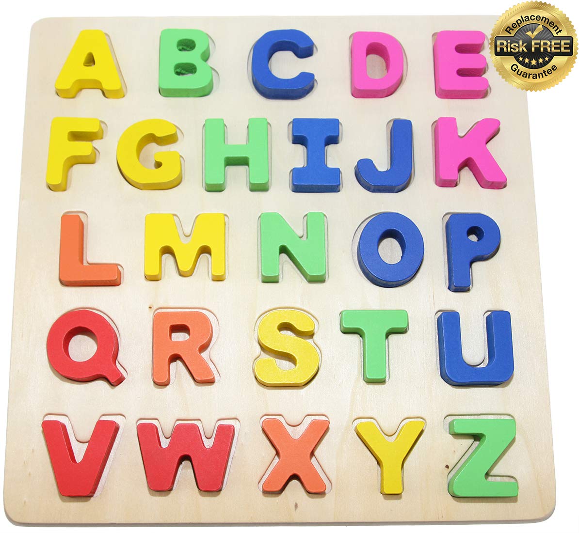 Wooden Alphabet Toddler Puzzles Toys For 2 To 3 Year Olds Kids With Big Bright Color Letters