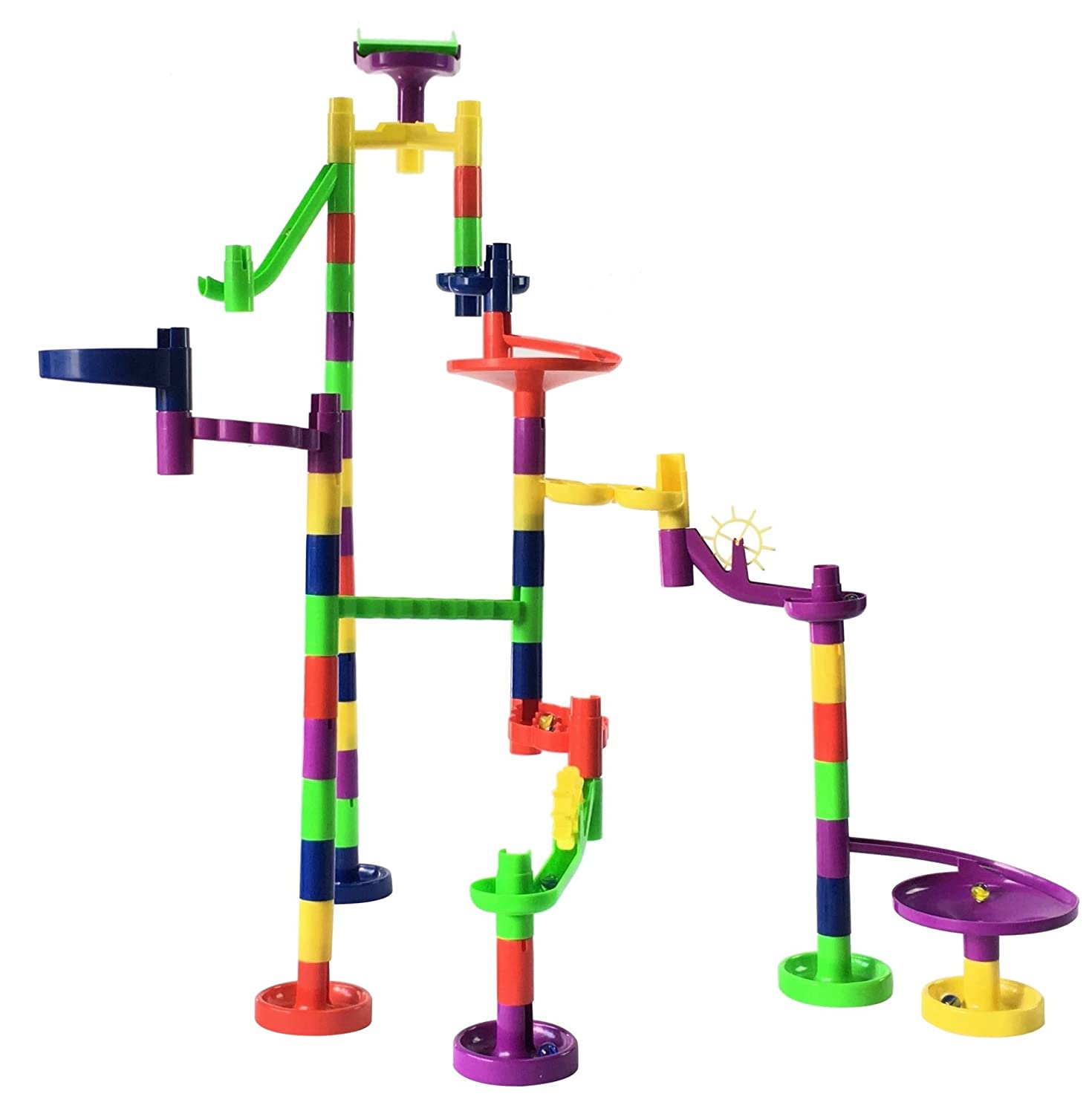 Mr. Marble Run Starter Set (48 Large Marble Run Pieces + 10 Glass Marbles)