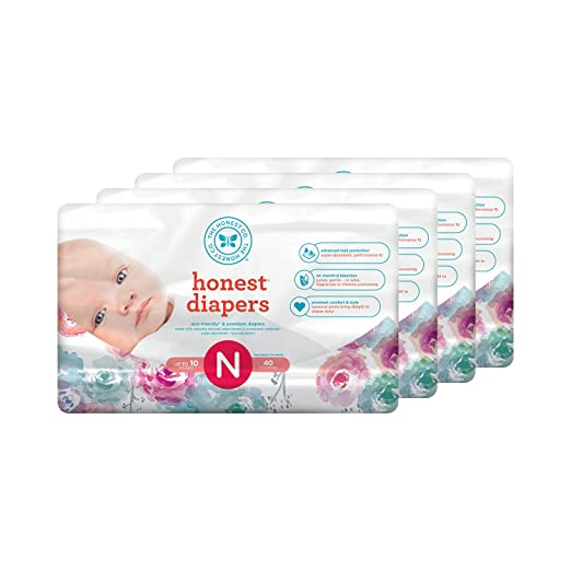 Honest Baby Diapers, Rose Blossom, Size 0 Newborn, 160 Count