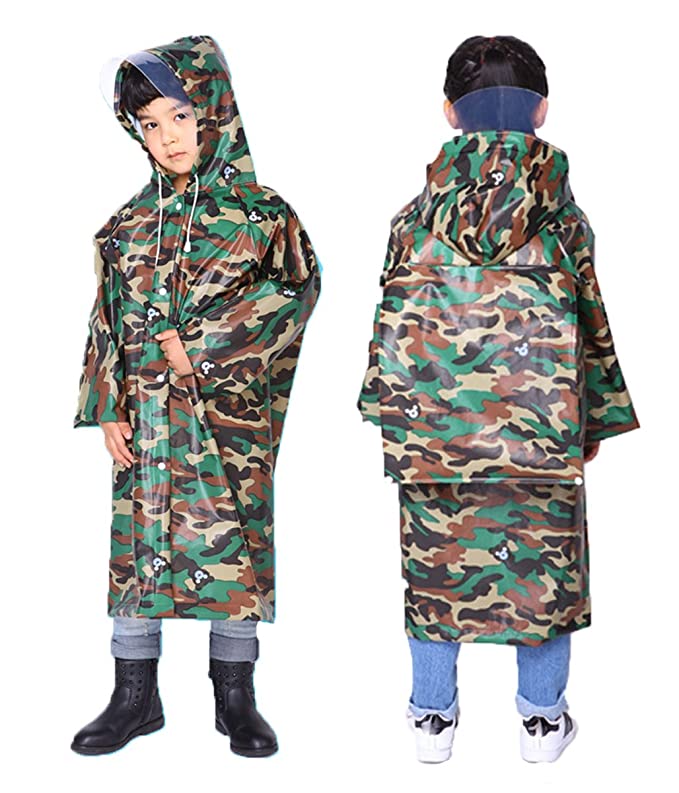 AYUBOOM Children Raincoat,Rainwear with School Bag Cover,Ages 4-14,Lightweight Rain Ponchos to Toddler, Boys,Girls