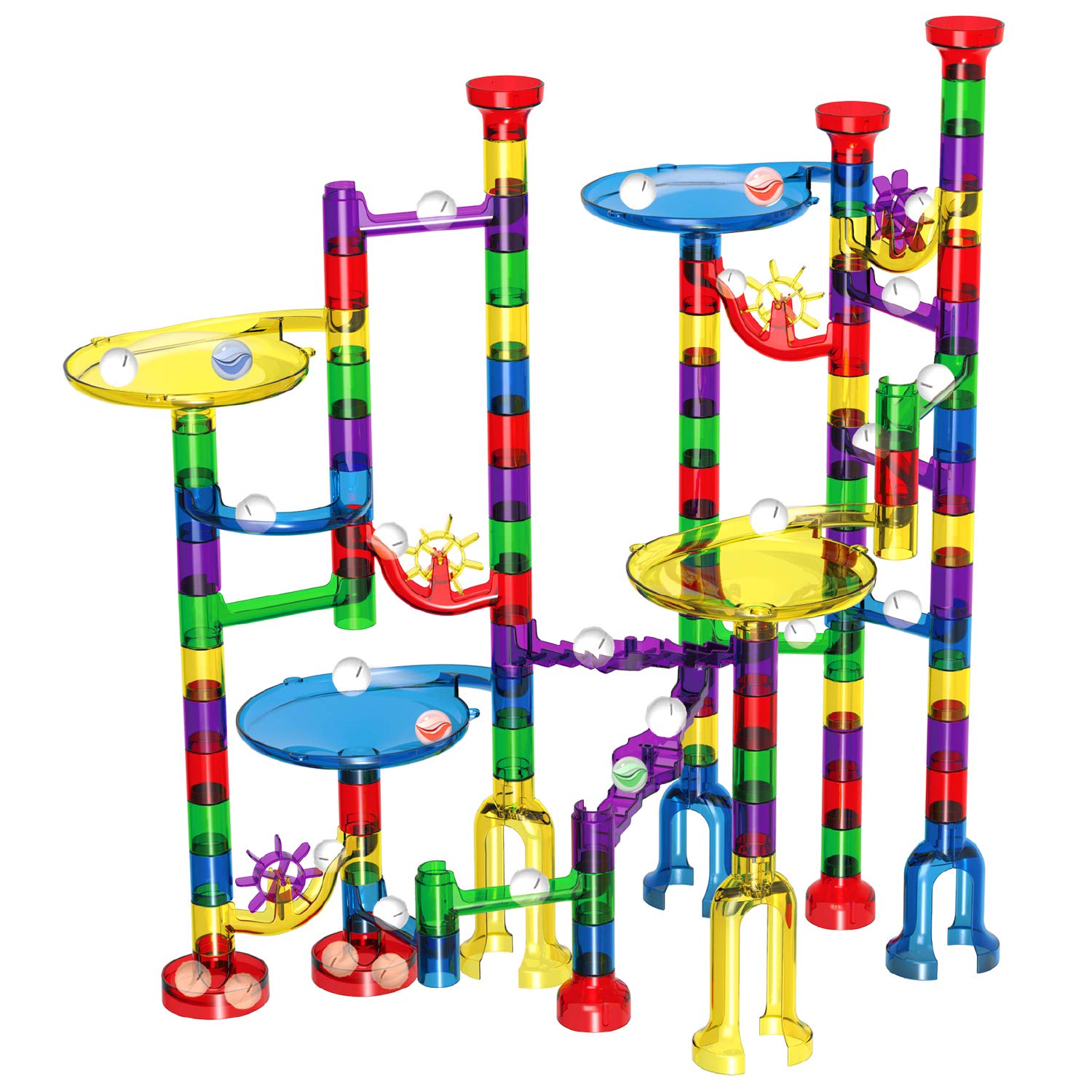 Marble Run Set, Glonova 127 Pcs Marble Race Track for Kids with Glass Marbles Upgrade Marble Works Set