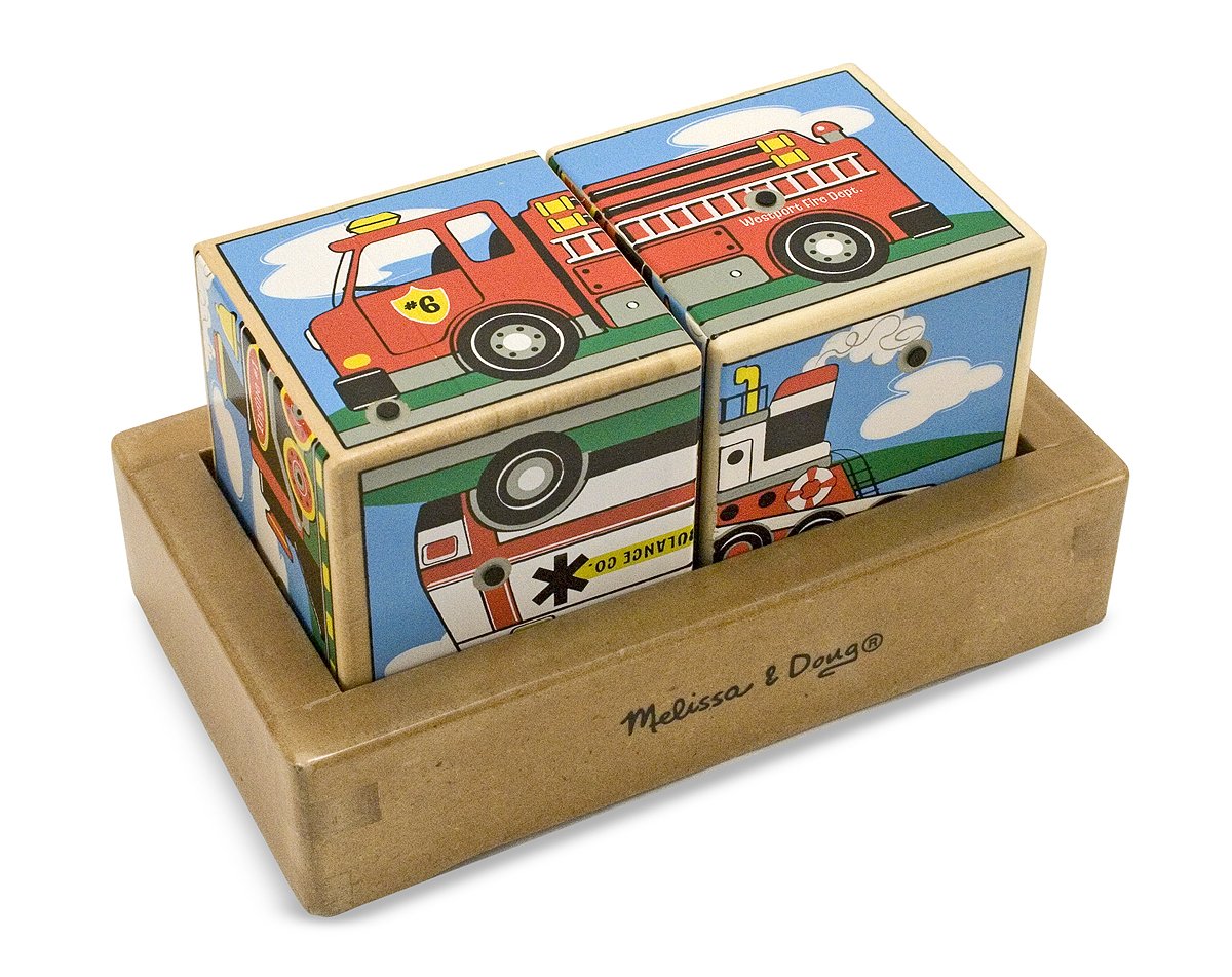 Melissa & Doug Vehicles Sound Blocks 6-in-1 Puzzle With Wooden Tray