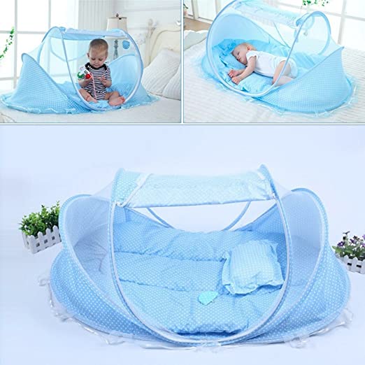 KidsTime Baby Travel Bed,Baby Bed Portable Folding Baby Crib Mosquito Net Portable Baby Cots Newborn Foldable Crib(BLUE)