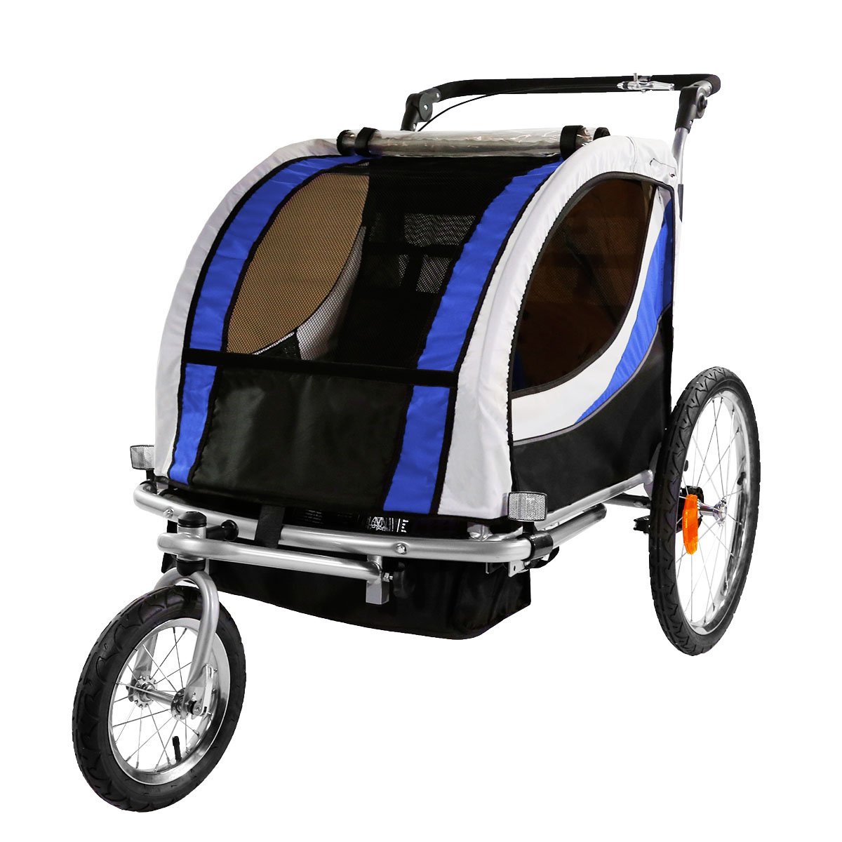 Clevr 3-in-1 Collapsible 2 Seat Double Bicycle Trailer Baby Bike Jogger/Stroller Jogging Running Kids Cart | Pivot Front Wheel