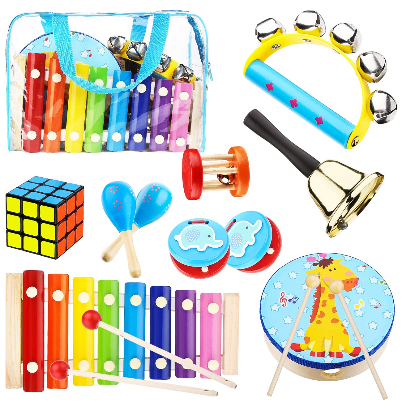 Kids Musical Percussion Instruments Set Wooden Musical Toys For Toddlers Babies Rhythm Instruments 1 2 3 4 5 6 Years Old Children Educational Music Gift