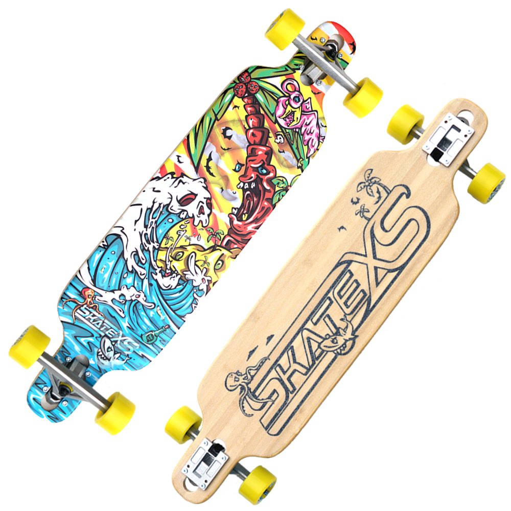 SkateXS Kids Longboard Complete- Eco Friendly Bamboo Longboard for Kids- Durable and The Perfect Size for Kids of All Levels