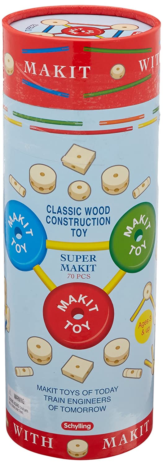 Schylling MKT Super Makit Classic Wood Construction Toy, 70-Pieces