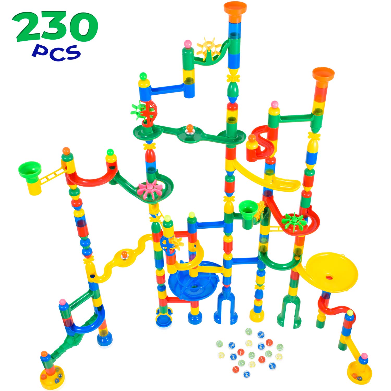 MagicJourney Giant Marble Run Toy Track Super Set Game I 230 Piece Marble Maze Building Sets w/ 200 Colorful Marble Tracks, 30 Marbles & 4 Challenge Levels for STEM Learning, Endless Educational Fun