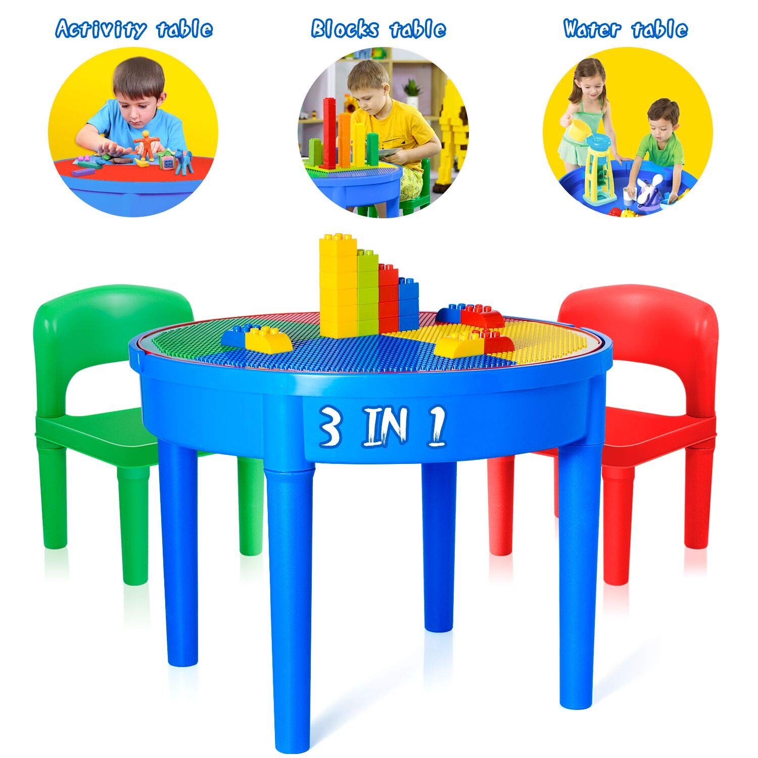 Kids Activity Table, 3 in1 Water Table, Play Table, Building Blocks Table and Storage for Toddler Kids Boys Grils