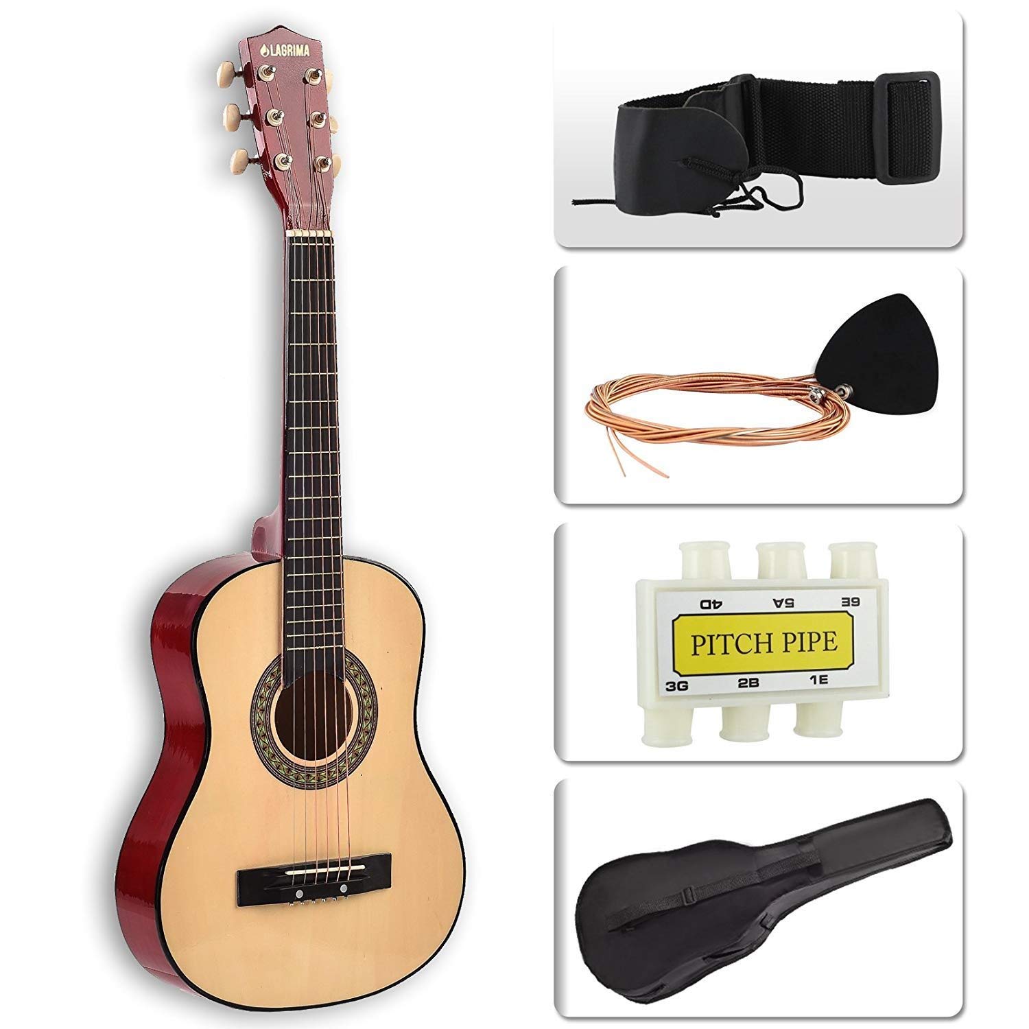 LAGRIMA Acoustic Guitar Beginners with Guitar Case, Strap, Tuner & Pick Steel Strings for Kids and Adults (30" Yellow)