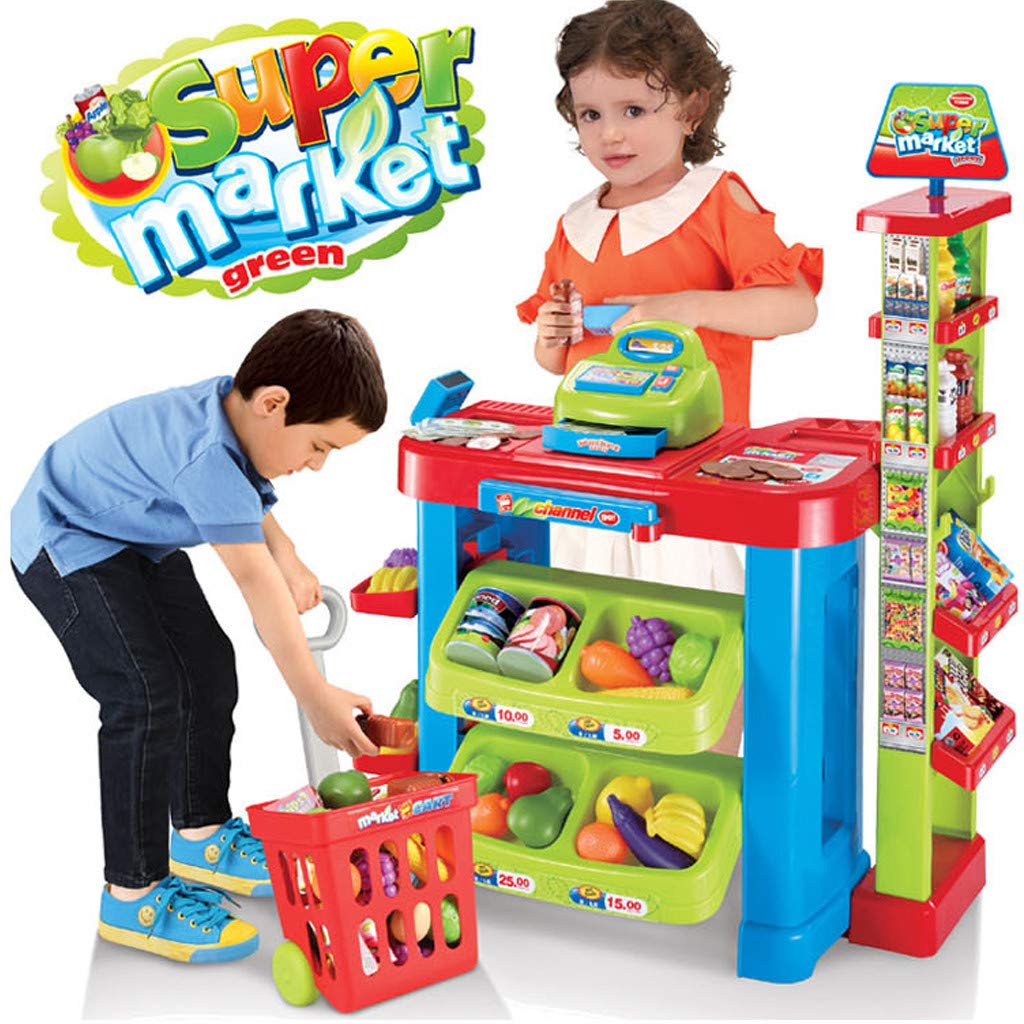 Lcyus Children's Cashier Toy, Supermarket Cash Register Toy Cash Register Pretend Toy Holiday Birthday Gift for Kid Boys and Girls
