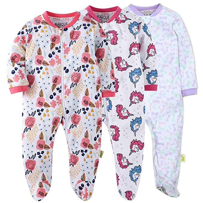 Baby Girls Footed Pajamas Cotton Zip Front Sleep and Play Long Sleeve Sleeper