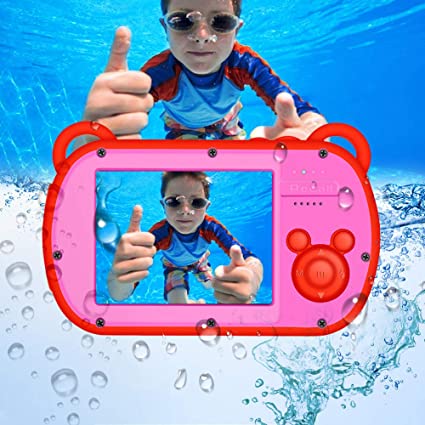 Underwater Camera for Kids, HD 1080P Waterproof Kids Camera, Video Recorder Action Preschool Camera, 8X Digital Zoom Camera with Flash & Microphone Sticker