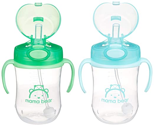 Amazon Brand - Mama Bear Weighted Straw Sippy Cup (Pack of 2)