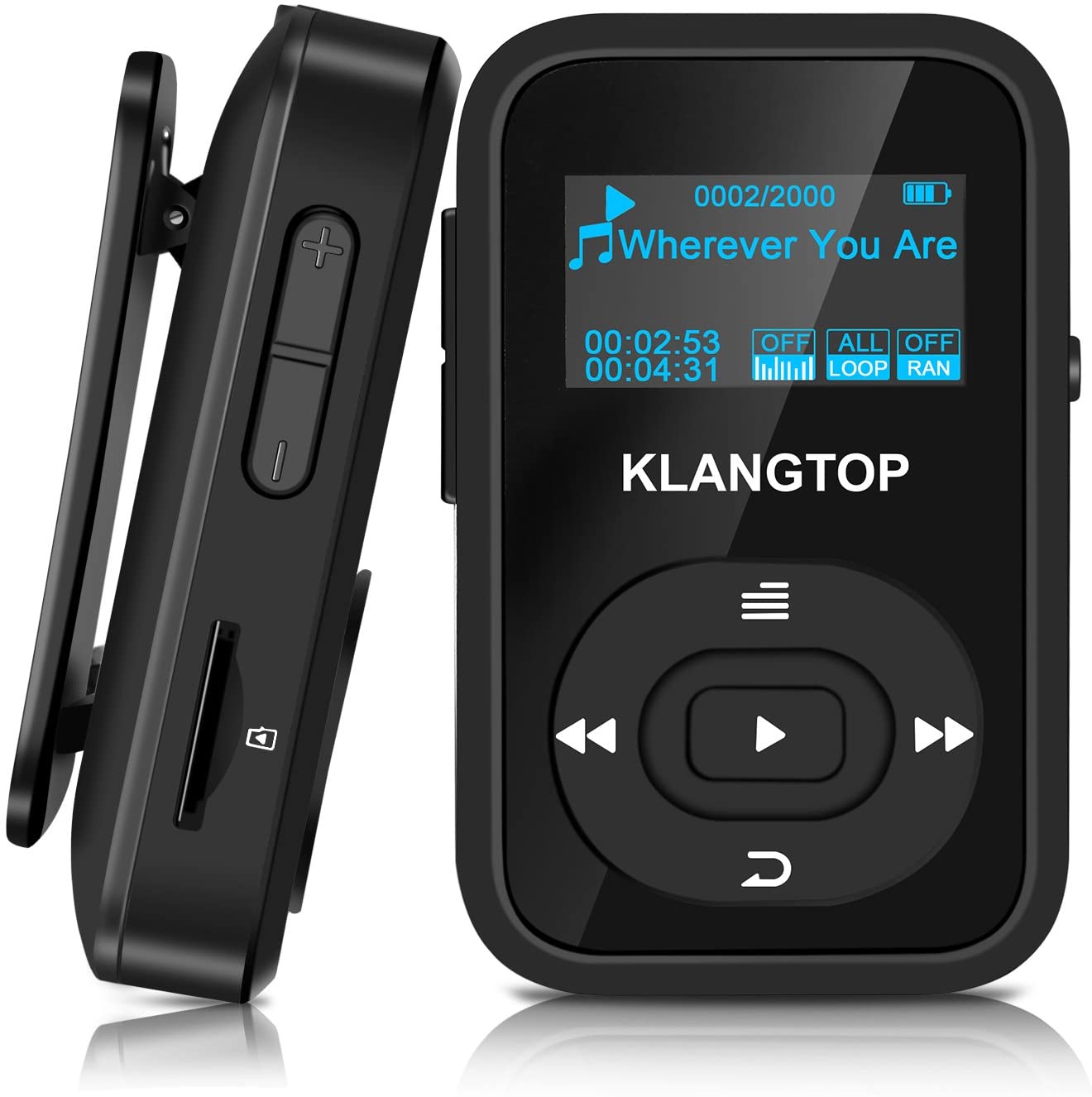MP3 Player Bluetooth 8GB KLANGTOP Digital Clip Music Player with FM Radio Voice Record Function
