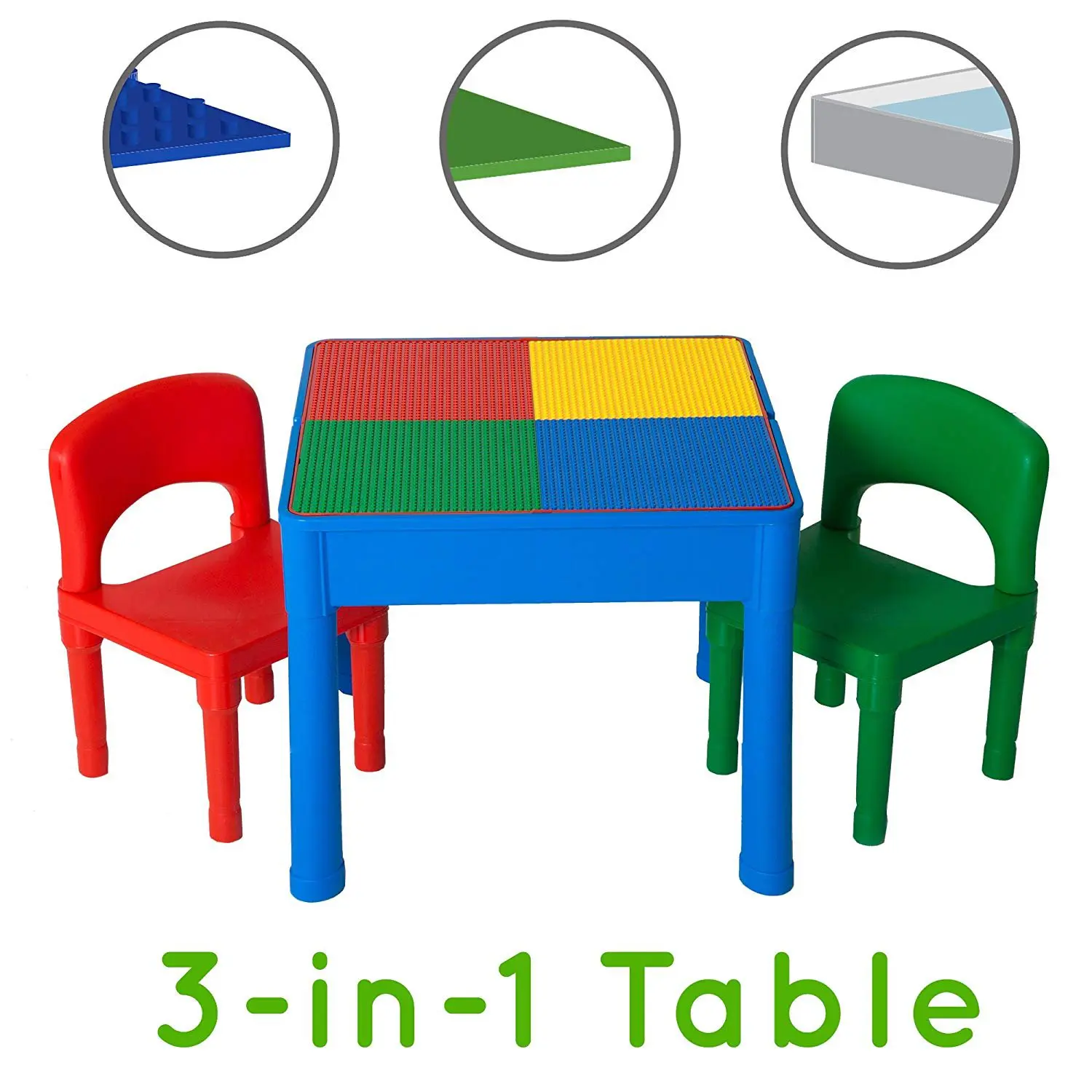 Play Platoon Kids Activity Table Set - 3 in 1 Water Table, Craft Table and Building Brick Table with Storage