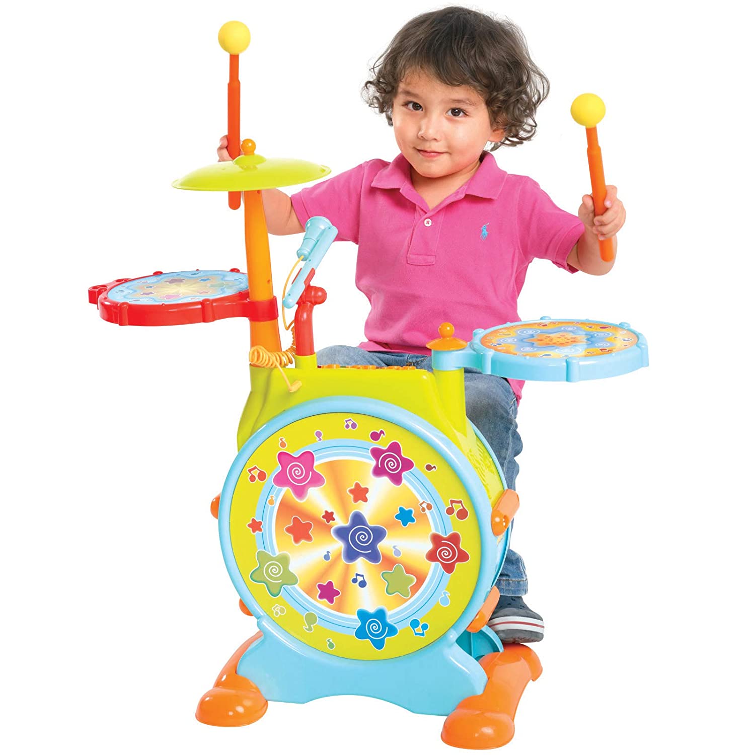 Best Choice Products Kids Electronic Toy Drum Set with Mic, Stool, Drumsticks, Multicolor