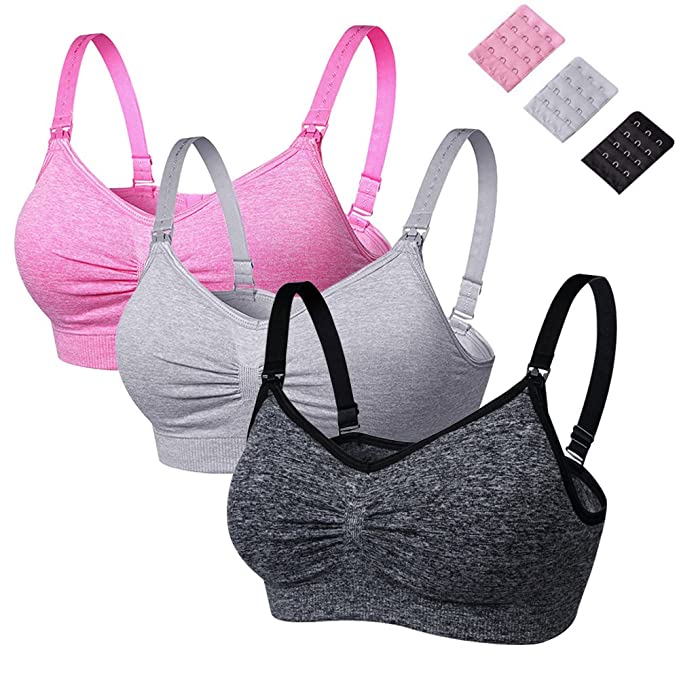 Womens Seamless Nursing Bra Breastfeeding Bra with Remove Bra Pads Extenders