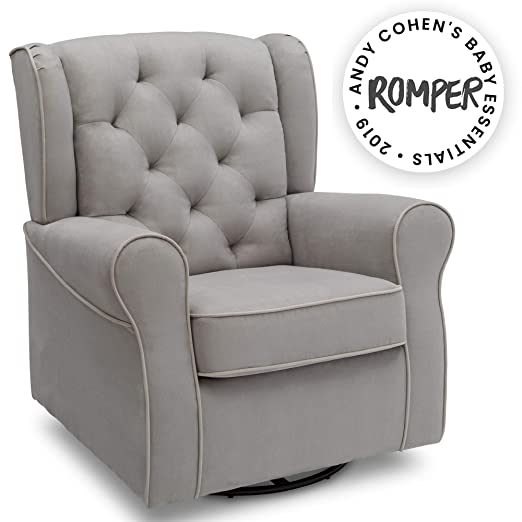 Delta Children Emerson Upholstered Glider Swivel Rocker Chair, Dove Grey with Soft Grey Welt