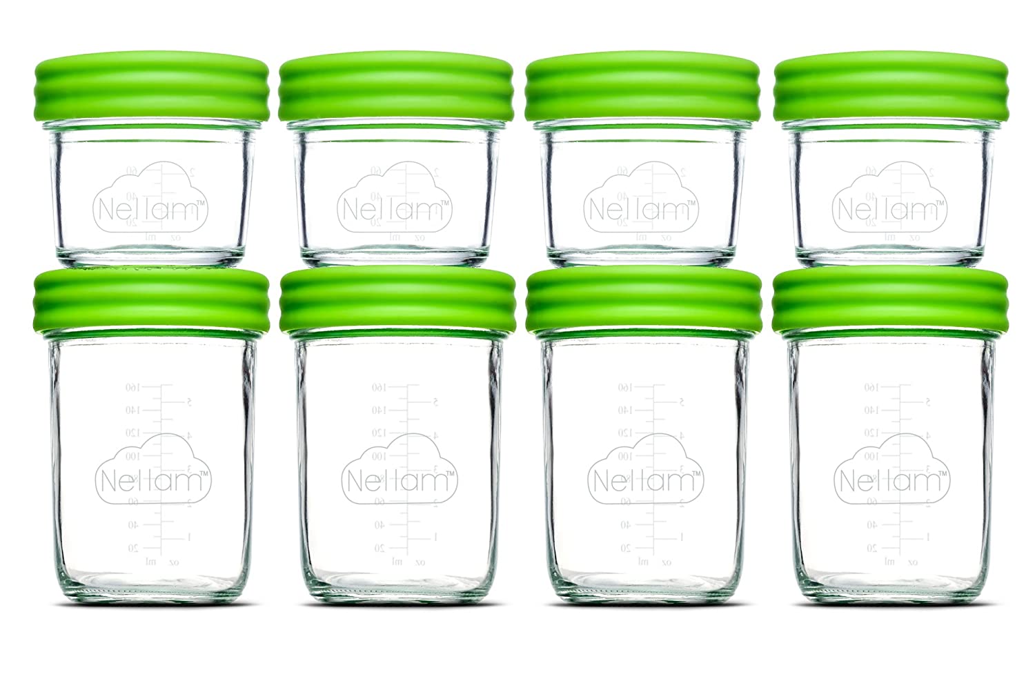 Nellam Baby Food Storage Containers - Leakproof, Airtight, Glass Jars for Freezing & Homemade Babyfood Prep 