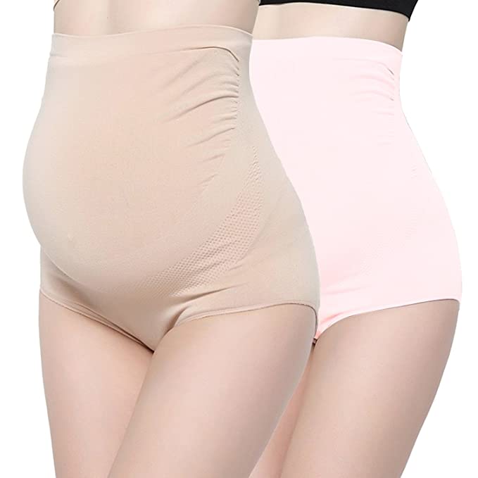 Surewin Women's Seamless Over Bump Maternity Underwear High Waist Pregnancy Panties