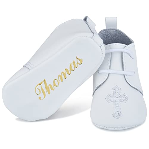 Personalized Leather Christening Baptism Shoe White