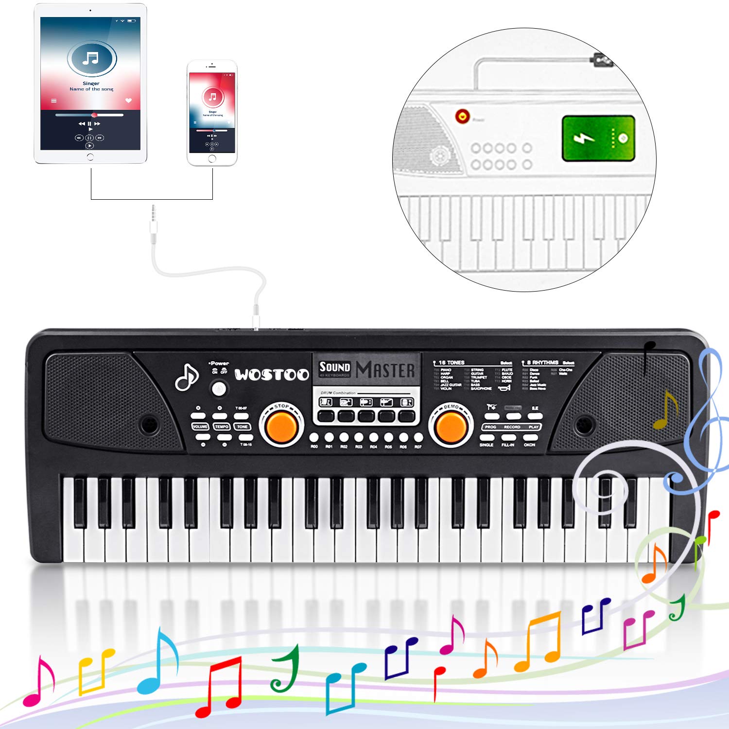 Kids Piano Keyboard 49 Keys- Multi-function Portable Piano Keyboard Electronic Organ with Charging function for Kids and Beginners Chargeable